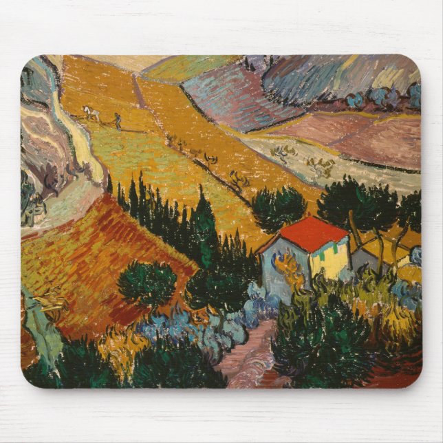 Mousepad Vincent van Gogh | Paisagem com House & Plowman (Frente)