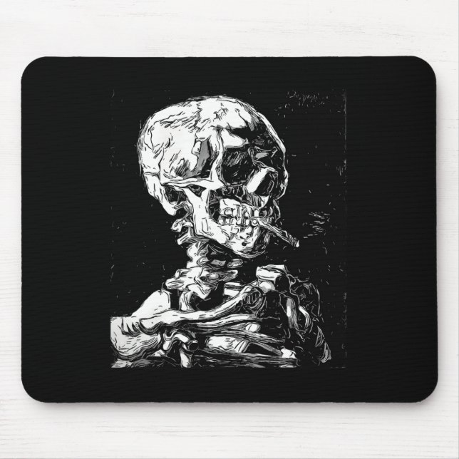 Mousepad Vincent Van Gogh Skull Com Cigarro Skeleton Hal (Frente)