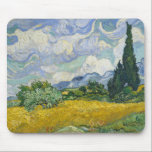 Mousepad Vincent Van Gogh Wheat Field com Cyprestes<br><div class="desc">Belo trabalho de arte de 1889 pelo famoso pintor Vincent Van Gogh,  um dos meus artistas favoritos do período impressionista. Esta arte paisagista impressionista apresenta ciprestes verdes altos e colocados contra bonito nuvens girando sobre um campo de trigo.</div>