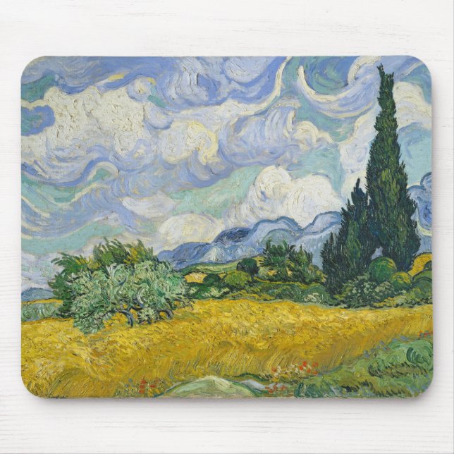 Mousepad Vincent Van Gogh Wheat Field com Cyprestes (Frente)