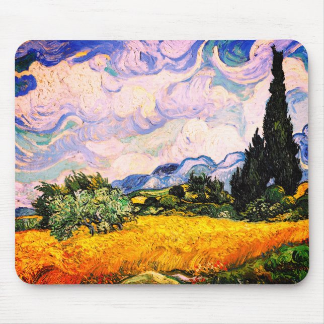 Mousepad Vincent Van Gogh Wheat Field com Cyprestes (Frente)