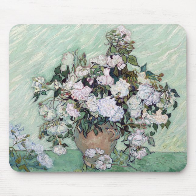 Mousepad Vincent Willem van Gogh , ピ ン ク の 薔 薇 の 花 瓶 (Frente)