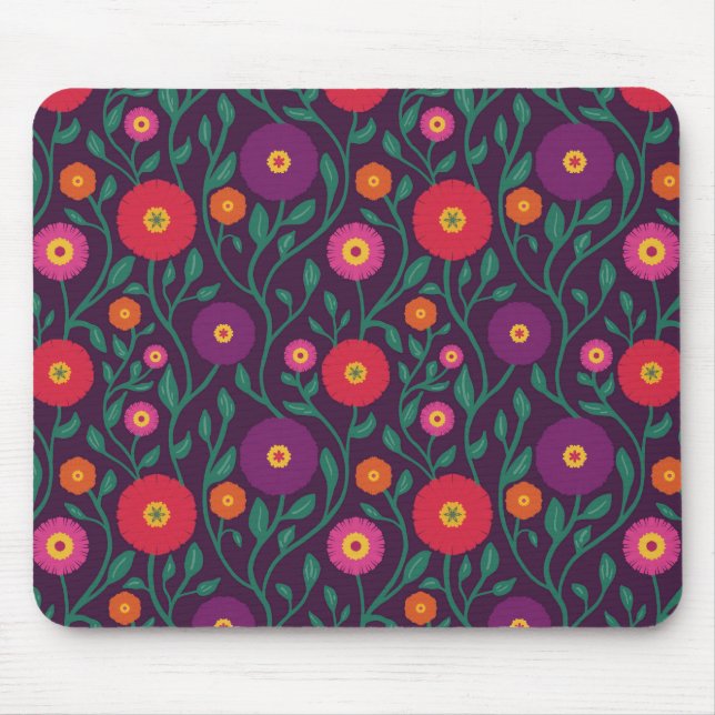 Mousepad Vinha Flor de Meados do Século | Romã de Jardim em (Frente)