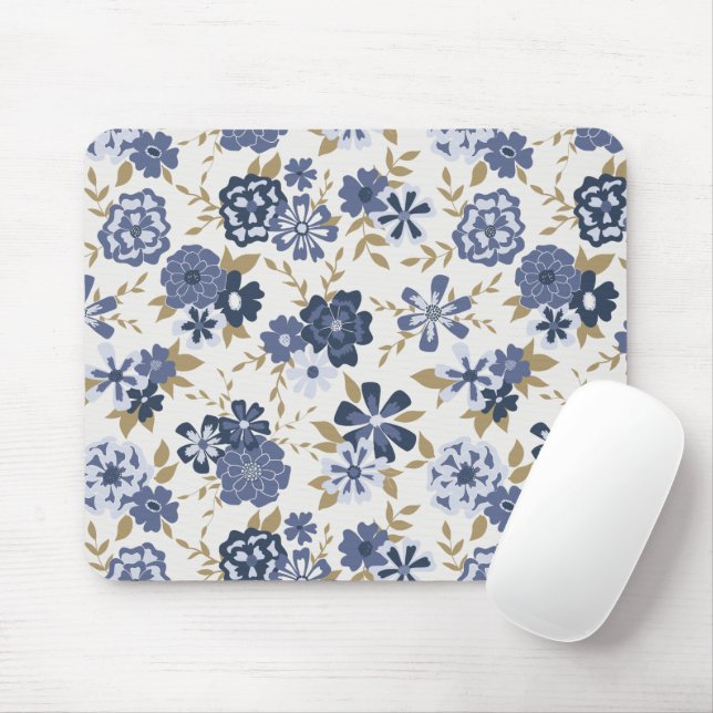 Mousepad Vinhas De Flores De Vetor Azul Ilustradas (Com mouse)