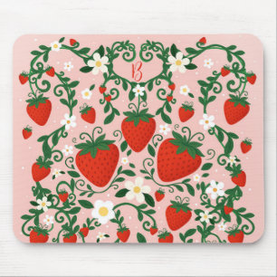 Mousepad Vinhas Florais Rosa e Vermelho Morango Fofo