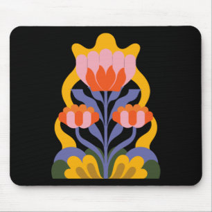 Mousepad Vinheta de Ilustração Floral Retro Brilhante