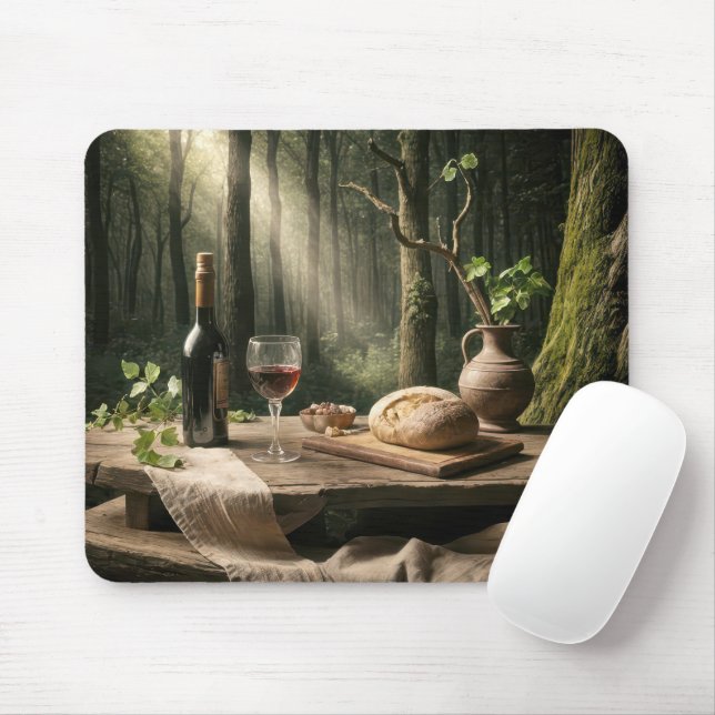Mousepad Vinho E Pão Na Floresta De Verão (Com mouse)