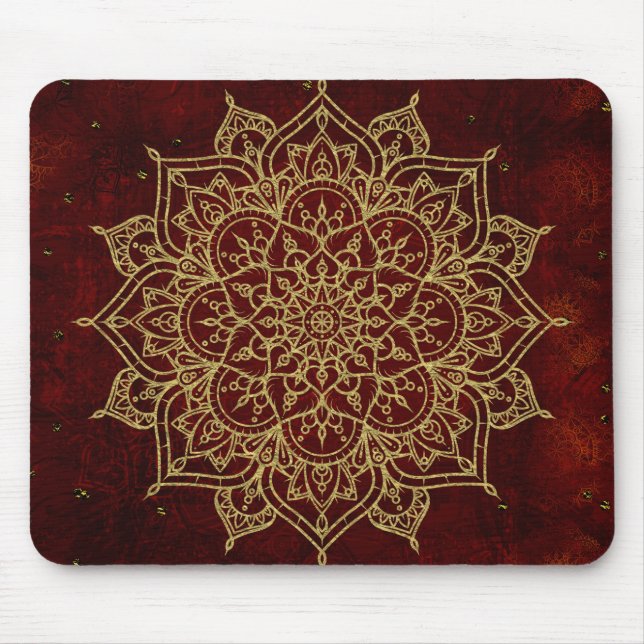 Mousepad Vinho Profundo Mandala e Dourada Gama Moderna (Frente)