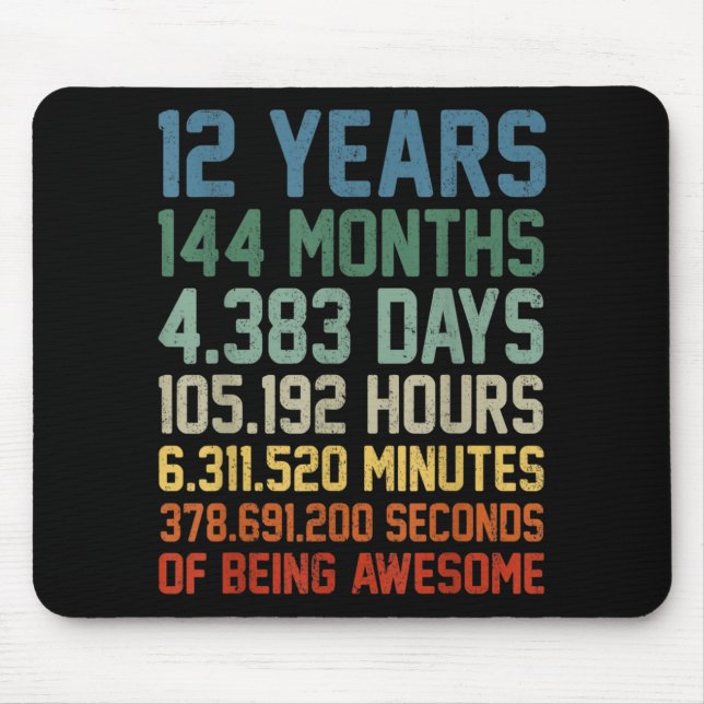 Mousepad Vintage 12 Birthday Gift 12 Anos (Frente)