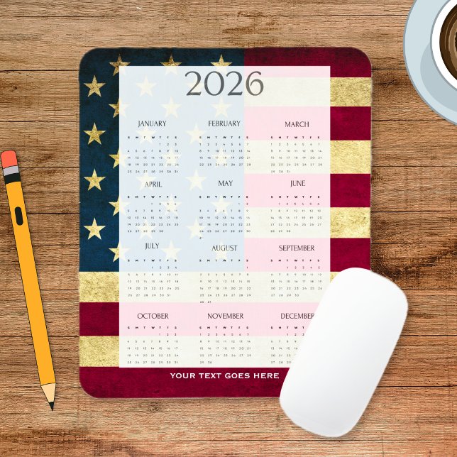 Mousepad Vintage 2026 USA Flag Mini Calendar (Vintage 2026 USA Flag Mini Calendar Mouse Pad)