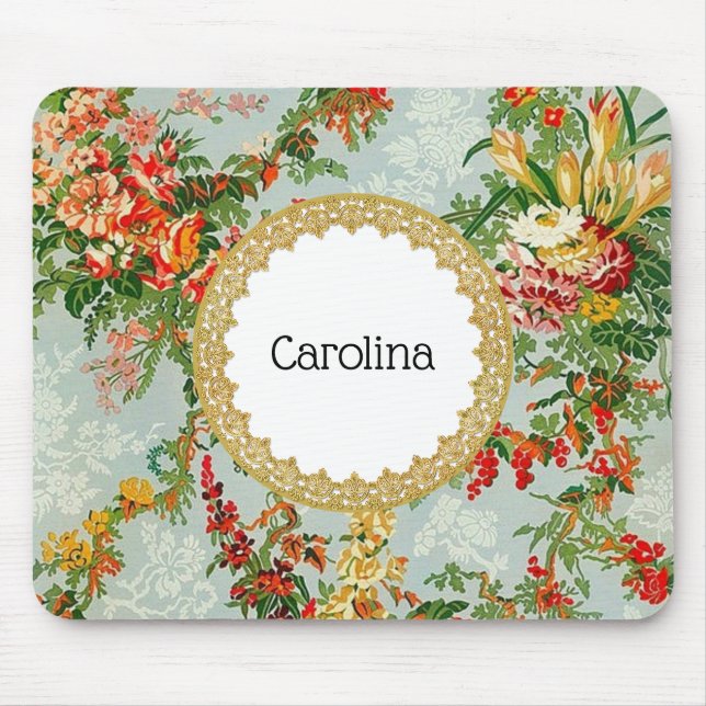 Mousepad Vintage Adicione Seu Nome Arte Floral (Frente)