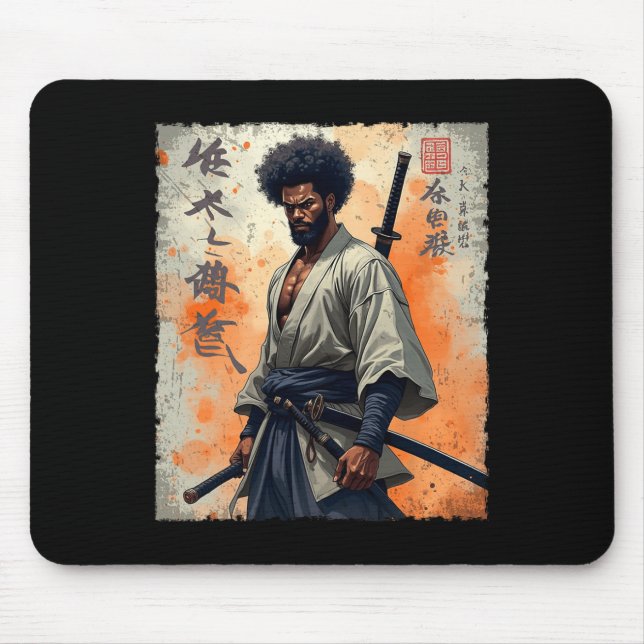 Mousepad Vintage African Samurai Afro American Bushido Warr (Frente)