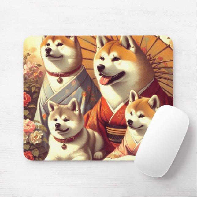 Mousepad Vintage Akita Dog Painting (Com mouse)
