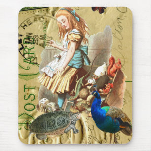 Mousepad Vintage Alice na colagem do país das maravilhas