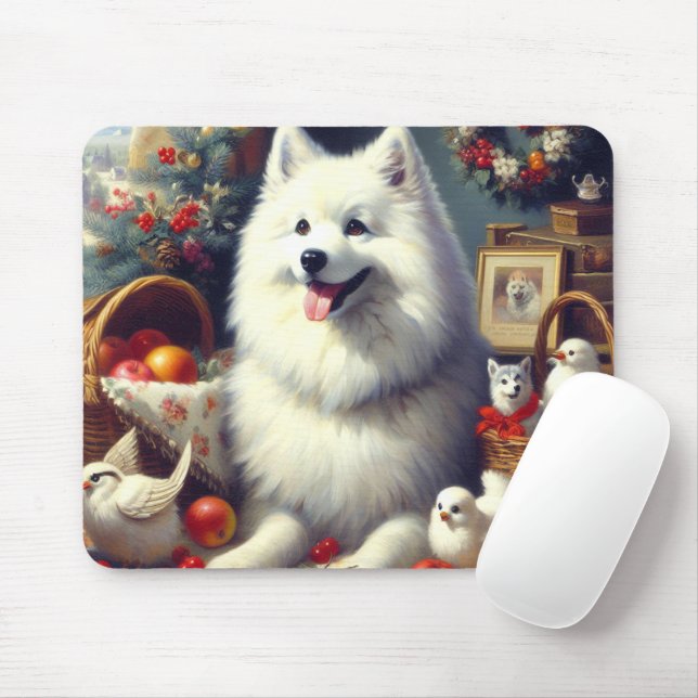 Mousepad Vintage American Eskimo Painting (Com mouse)