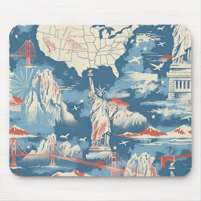 Mousepad Vintage American Landmark Pattern - Liberty, EUA (Frente)