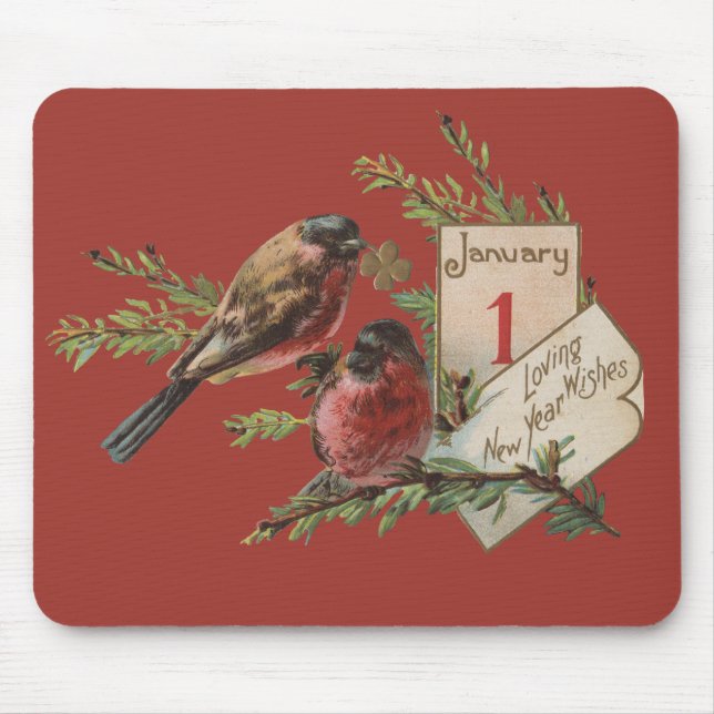 Mousepad Vintage Anos novos Aves (Frente)