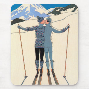 Mousepad Vintage Art Deco, Amantes na neve por George Barbi