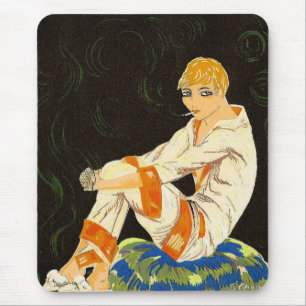 Mousepad Vintage Art Deco Woman, Smoking by S. Chompre