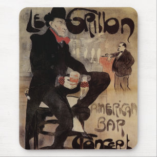 Mousepad Vintage Art Nouveau Le Grillon, Man Bebendo Beer