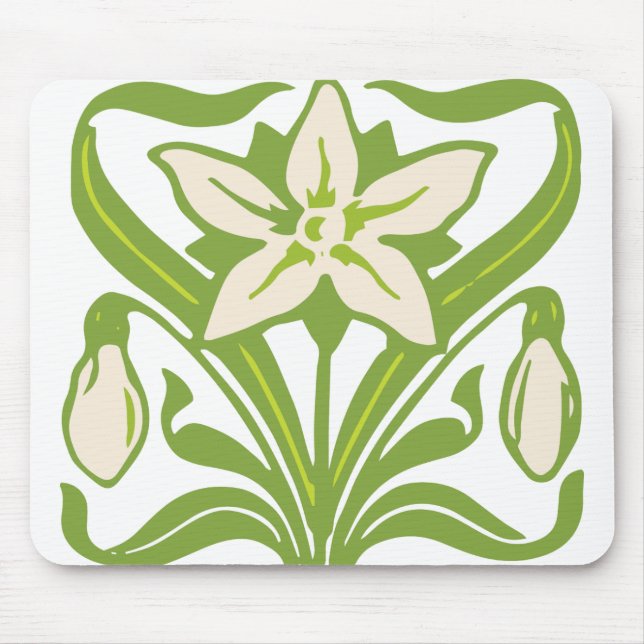 Mousepad Vintage Art Nouveau snowdrop floral wallpaper (Frente)