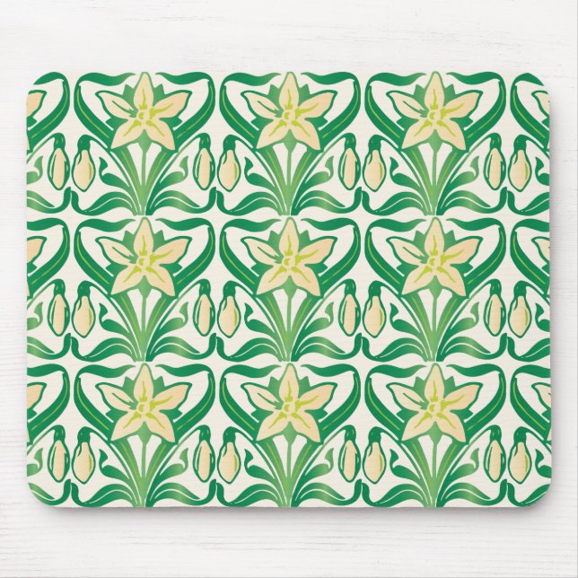 Mousepad Vintage Art Nouveau snowdrop padrão floral (Frente)