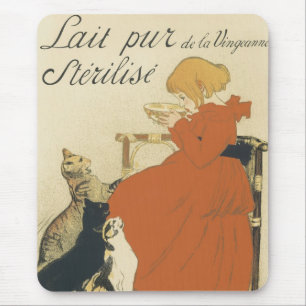 Mousepad Vintage Art Nouveau Vitoriano, Menina com Gatos Le