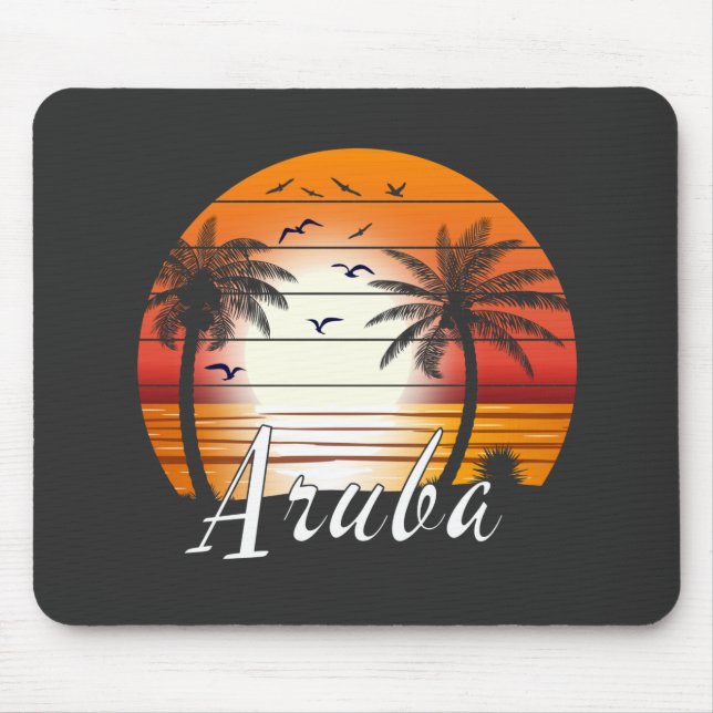 Mousepad Vintage Aruba Palm Trees Summer Beach (Frente)