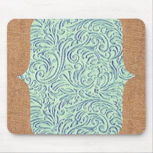 Mousepad Vintage azul verde Scrollwork da hortelã + Design