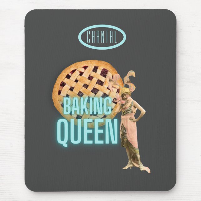 Mousepad Vintage Baking Queen em Cinzas Personalizadas (Frente)
