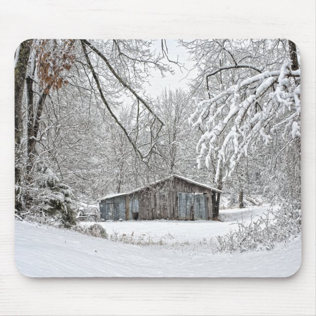 Mousepad Vintage Barn in Fresh Snow - Tennessee rural (Frente)