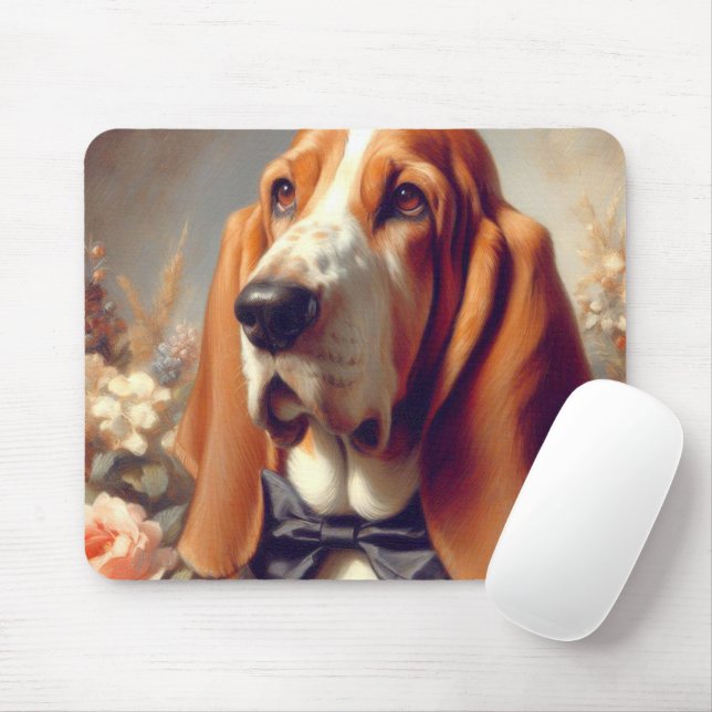 Mousepad Vintage Basset Hound Painting (Com mouse)