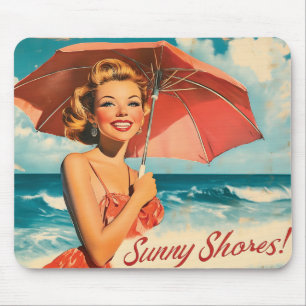 Mousepad Vintage Beach Vacation Poster: Pin-Up loiro