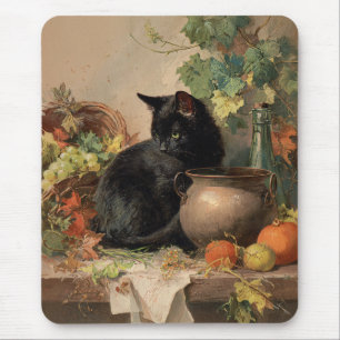 Mousepad Vintage Black Cat Em Meio A Frutas De Outono