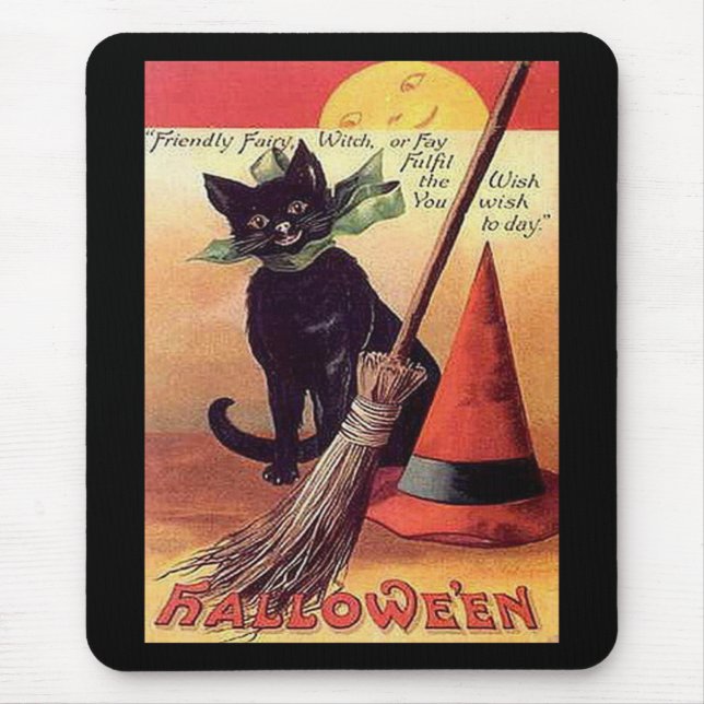 Mousepad Vintage Black Halloween Cat (Frente)