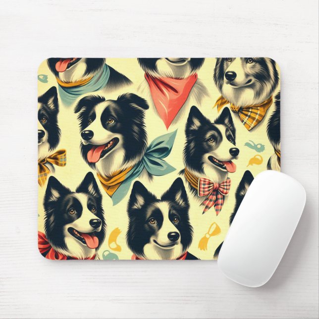 Mousepad Vintage Border Collie Seamless (Com mouse)