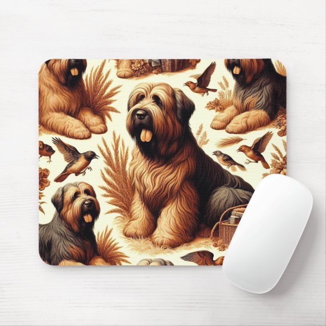 Mousepad Vintage Briard Dog Seamless (Com mouse)