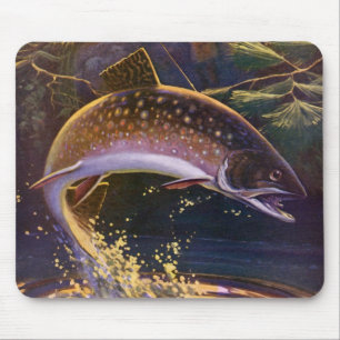 Mousepad Vintage Brook Trout Fish Pescador, Pesca Desportiv
