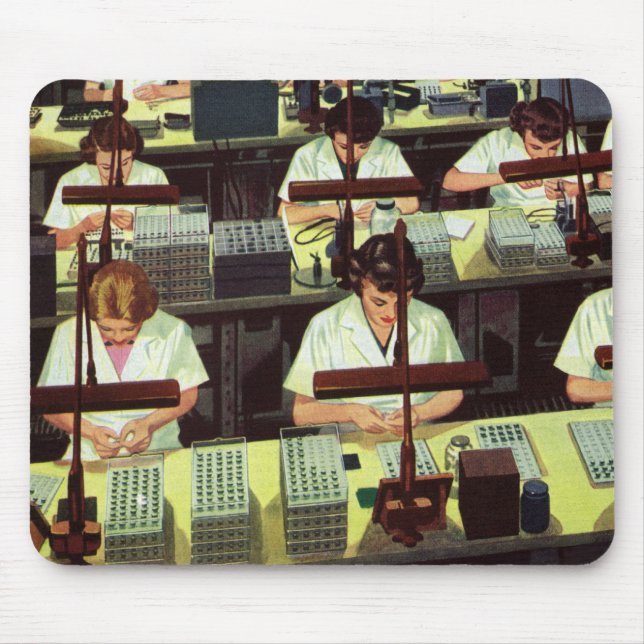 Mousepad Vintage Business, Telephone Assembly Line Workers (Frente)