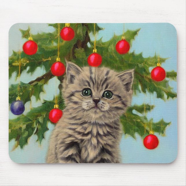 Mousepad Vintage Cat e Árvore de Natal (Frente)