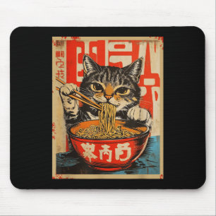 Mousepad Vintage Cat Eating Ramen Noodles Arte Japonesa