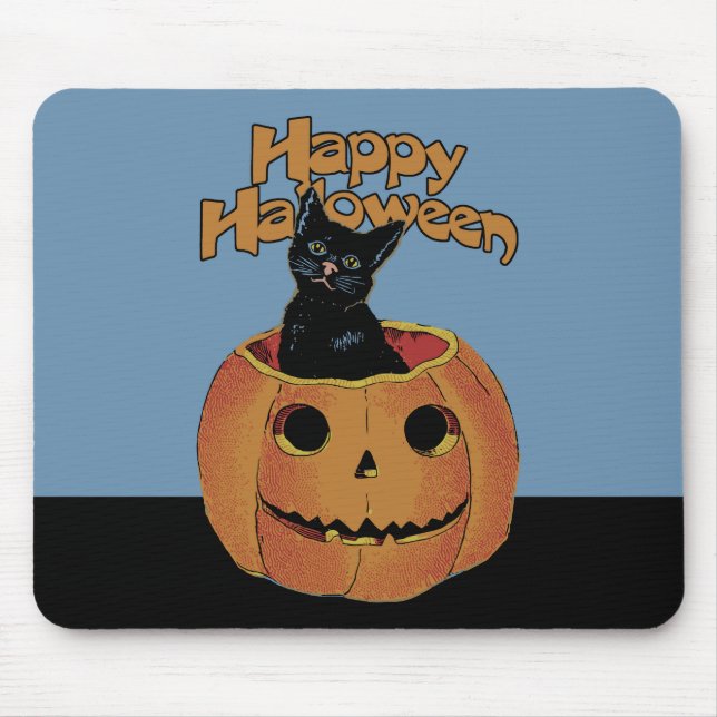 Mousepad Vintage Cat em Jack'o'Lantern (Frente)