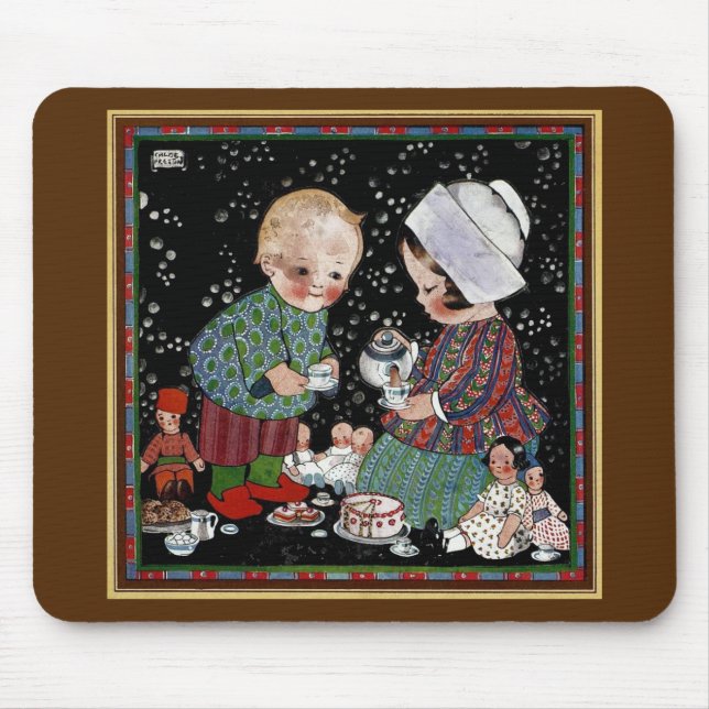 Mousepad Vintage Children Having a Pretend Tea Party (Frente)