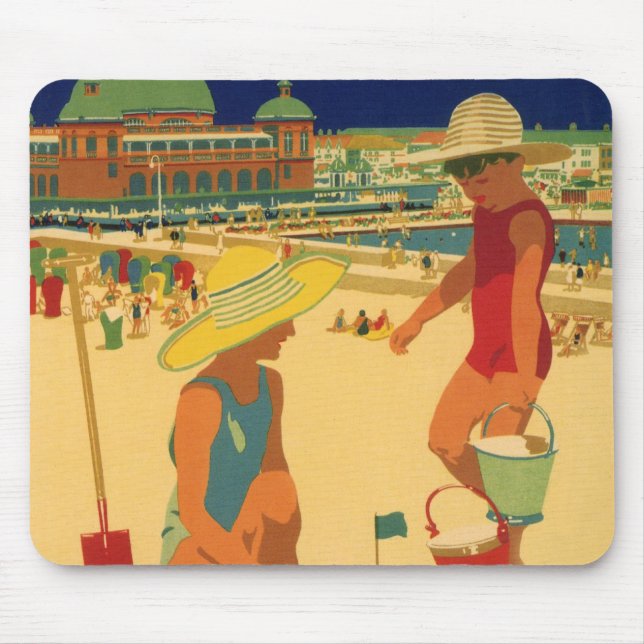 Mousepad Vintage Children, Irmãs Férias Familiares em Praia (Frente)