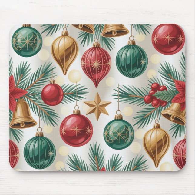 Mousepad Vintage Christmas Ornaments and Pine  (Frente)