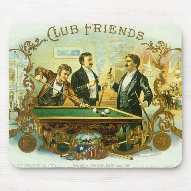 Mousepad Vintage Cigar Label Art, Club Amigos Billiards (Frente)