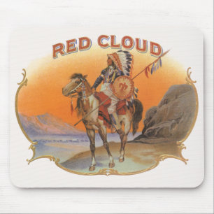 Mousepad Vintage Cigar Label Art, Red Cloud Indian on Horse