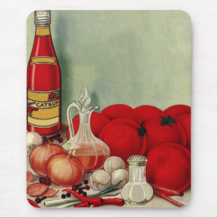 Mousepad Vintage Comida italiana Cebolas de tomate Peppers 