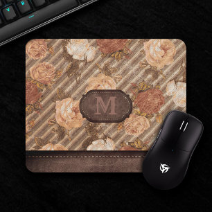 Mousepad Vintage Copper Spice Rosa Monograma Floral Russo
