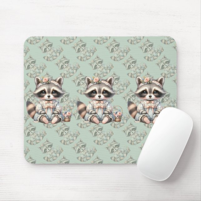Mousepad Vintage Cottagecore Raccoon Pastel (Com mouse)